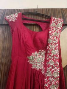 Elegant Red Embellished Drape Gown