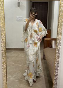 WHITE JACQUARD FLORAL BOHOMEIAN  MAXI