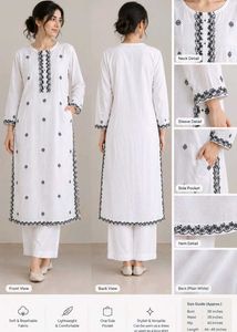 White Cotton Kurta with Black Embroidery