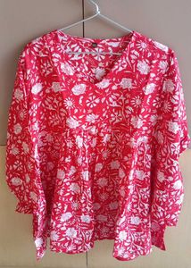 Price Dropped !! Plus Size Cotton Floral Red Top