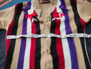 Striped Woolen Sweater with Floral Embellishments
