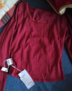Savana Ribbed Burgundy Long Sleeve Top