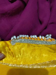 Designer Maroon Saree with Yellow Blouse
