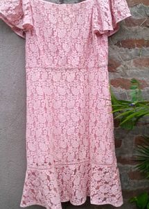 Pretty Pink Lace Off-the-Shoulder Dress