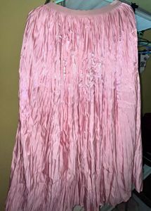 Pink Crushed Effect Midi Skirt