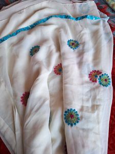 White Embroidered saree with Sequins