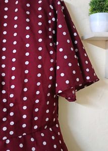 Maroon Polka Dot Tie-Up Top