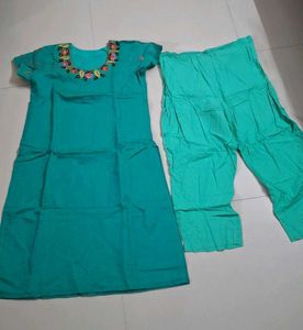 Teal Kurta with Pants Set