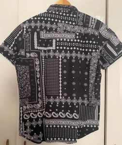 Men's Black Bandana Print Short Sleeve Shirt