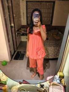 Comfortable Peach Night Suit Set