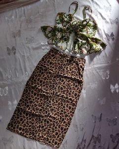 Leopard Print Skirt and Tropical Top Set