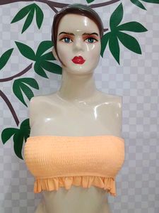 (300)Peach Ruffle Tube Top