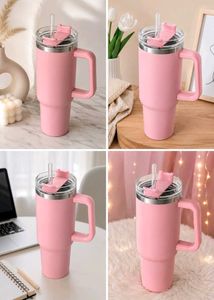 Pink Insulated Tumbler with Handle &amp; Straw