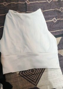 White Ribbed Sports Bra with Cutout