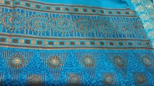 Crepe Blue Saree with Gold Border