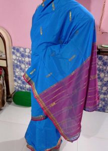 Vibrant Blue &amp; Pink Saree with Gold Motifs