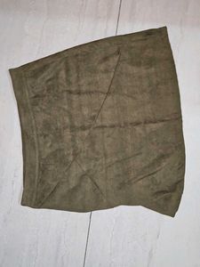 Olive Green Suede Midi Skirt