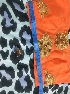 Navratri Gorgeous Orange &amp; Blue Embroidered