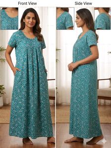 Teal Floral Print Nightgown