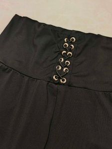 High Waisted Black Pants with Lace-Up Detail