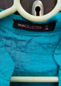 Turquoise Kurta with Pleated Neckline - S Size