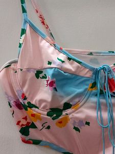 Urbanic Blue And Pink Floral Crop Top