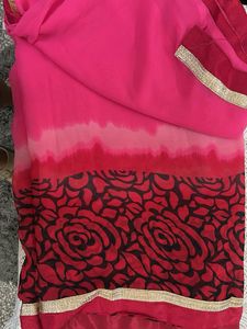Vibrant Pink &amp; Red Floral Saree