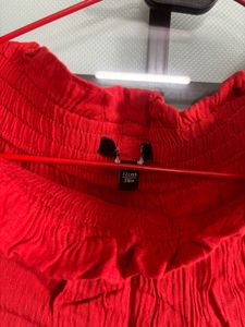 Vibrant Red Smocked Waist Pants