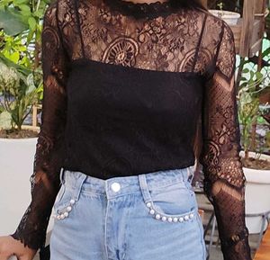 beautiful whole net lace top