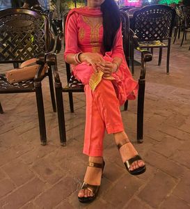 Elegant Pink Kurti Set with Gold Embroidery