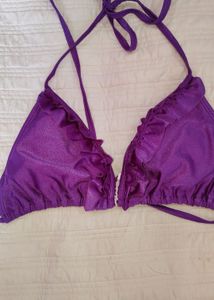 Purple Ruffled Bikini Top with Zipper