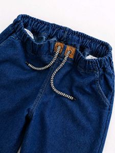 Blue Denim Jogger Pants with Print