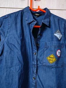 New unused Roadster Blue Denim Shirt with Patches