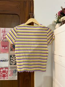 Striped Ribbed Cropped T-Shirt