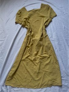Yellow Square Neck Puff Sleeve Dress