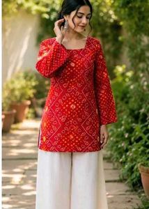 Red Bandhani Print Kurta XS
