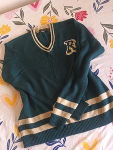 Retro Teal V-Neck Sweater