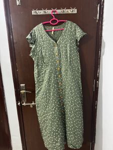 Green Floral Button-Up Midi Dress