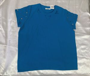 KOREAN Stylish Blue Embellished Cut-Out Top
