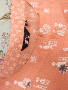 Peach Printed flared kurta