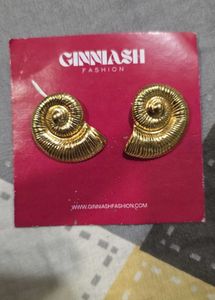 Gold Tone Nautilus Shell Earrings