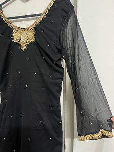 Elegant Black Kurta with Gold Embellishments