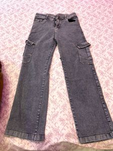Gray Wide Leg Cargo Pants