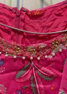 W's Elegant Pink floral ready to wear saree