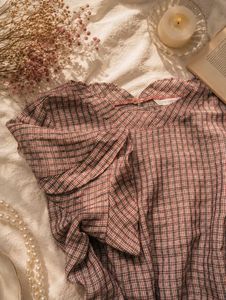 Plaid V-Neck Ruffle Sleeve Top