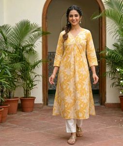 Yellow Floral Print Kurta