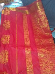 Vibrant Red Saree with Gold Zari Work