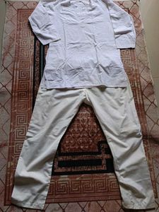 Men's White Cotton Kurta with Pajama(coins)