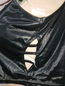 (100)Black Faux Leather Cami Top