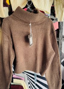 Brown Turtleneck Crop Sweater